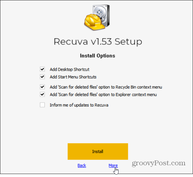 recuva opcje instalacji