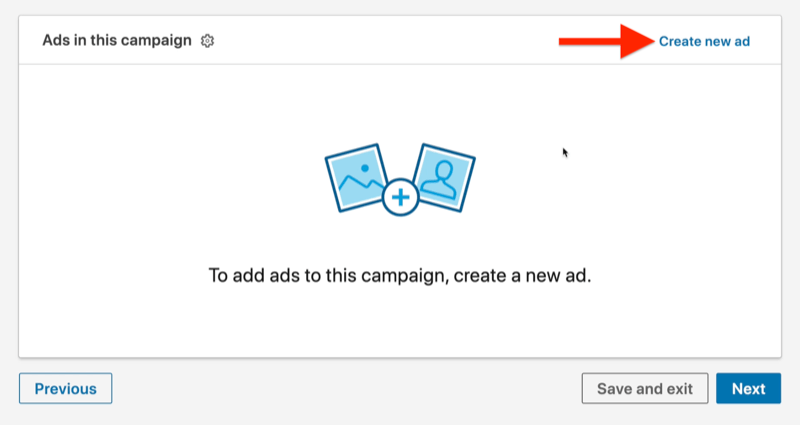 przykładowy link na poziomie reklamy kampanii reklamowej z podświetloną opcją tworzenia nowej reklamy