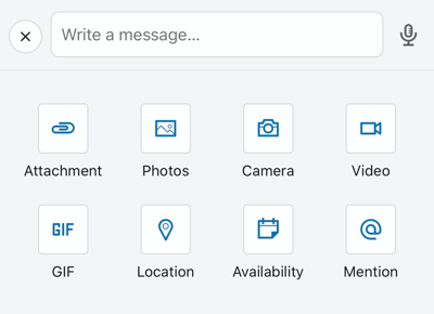 Opcje publikowania w aplikacji mobilnej LinkedIn, w tym załącznik i GIF