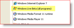 Panel sterowania, Windows XP, zainstalowane aplikacje, Windows Live Beta (wszystkie programy)
