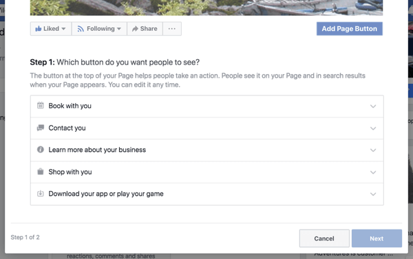 Krok 1, aby utworzyć przycisk wezwania do działania na stronie biznesowej na Facebooku.