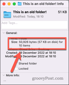 Przykładowy rozmiar folderu na komputerze Mac