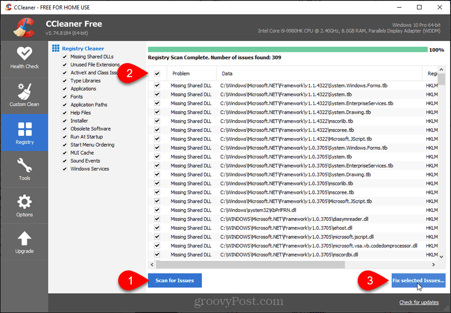 Registry Cleaner w CCleaner