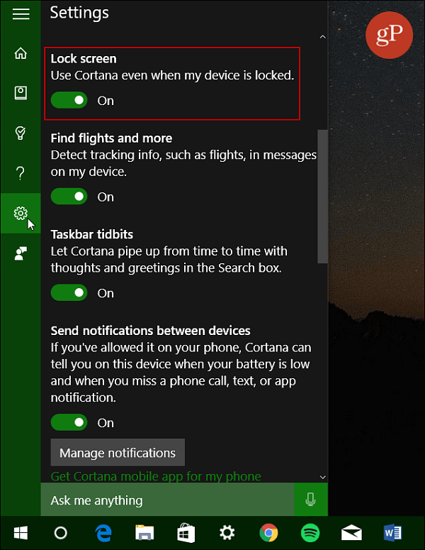 Włącz ekran blokady Cortana Windows 10