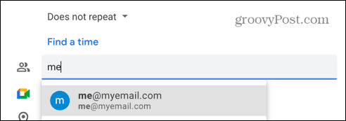 sugerowany e-mail z kalendarza google