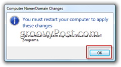 Windows Vista Dołącz do potwierdzenia domeny AD usługi Active Directory, aby ponownie uruchomić komputer