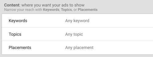 Jak skonfigurować kampanię reklamową w YouTube, krok 30, ustawić słowa kluczowe, tematy i opcje miejsc docelowych