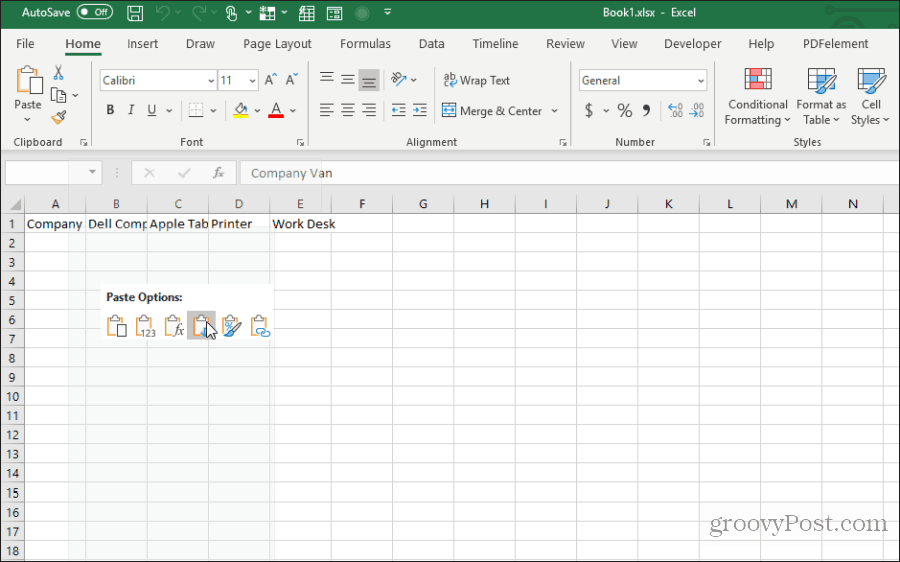 wklejanie za pomocą transpozycji w programie Excel