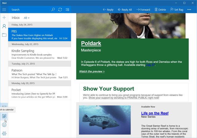 Aplikacja poczty skrzynki odbiorczej Windows 10