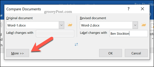 Dodatkowe opcje porównywania dokumentów Microsoft Word