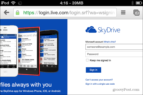 Zaloguj się do SkyDrive