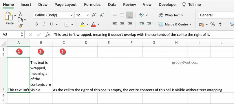 Przykład różnych formatów zawijania tekstu w programie Excel