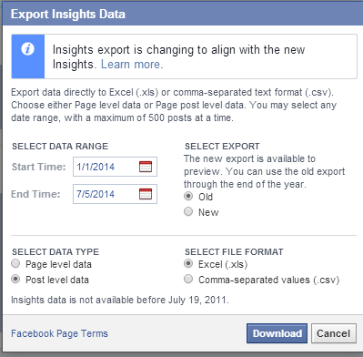 eksport na poziomie postu ze spostrzeżeń z Facebooka