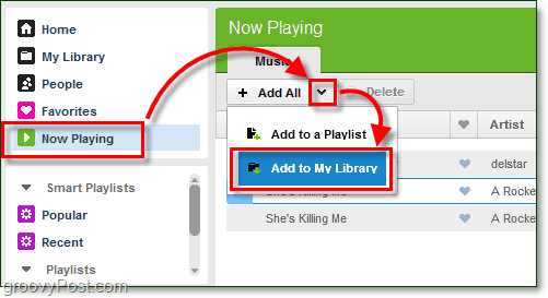 dodaj swoje obecne utwory do biblioteki muzycznej Grooveshark