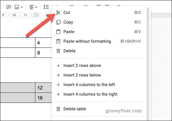 Wytnij dane tabeli w Dokumentach Google