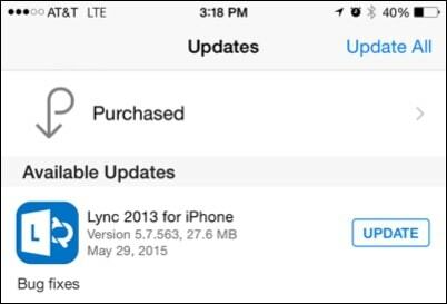 Aktualizacja programu Lync dla telefonu iPhone
