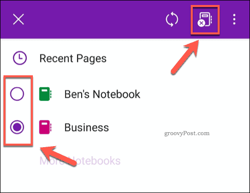 Ikona zamknięcia notesu aplikacji OneNote