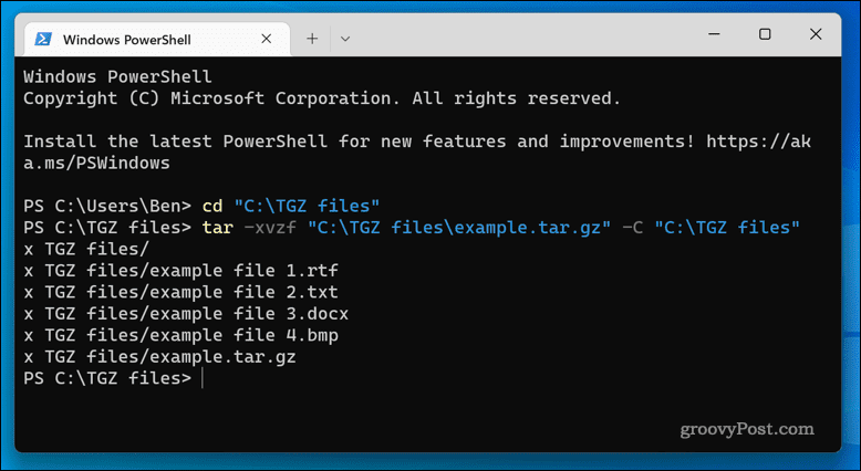 Wyodrębnianie plików TGZ w systemie Windows 11 za pomocą aplikacji terminalowej