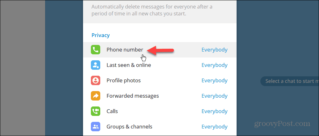 Ustawienie prywatności numeru telefonu w aplikacji komputerowej Telegram