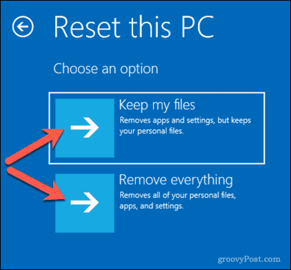 Opcje resetowania komputera z systemem Windows 10