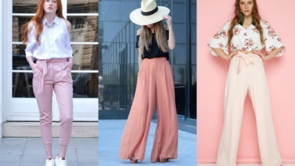 4 różne kombinacje z różowymi spodniami z worków papierowych 
