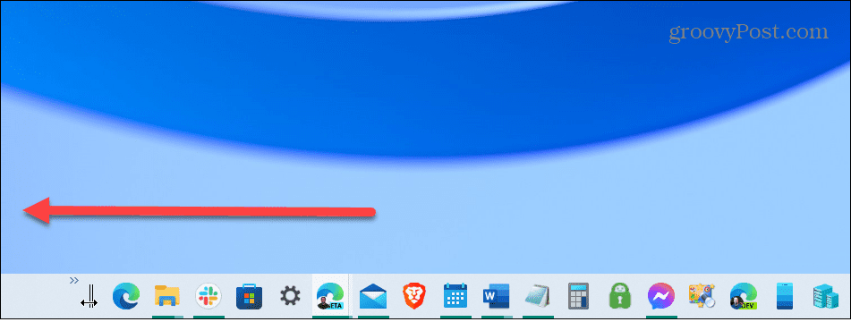 środkowy pasek zadań Windows 10 przesuń w lewo