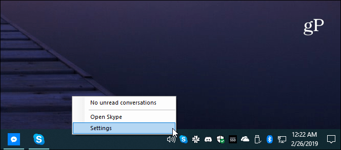 Taca systemowa ustawień Skype