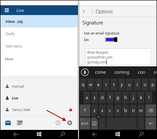 Windows 10 Mobile: Zmień podpis poczty programu Outlook