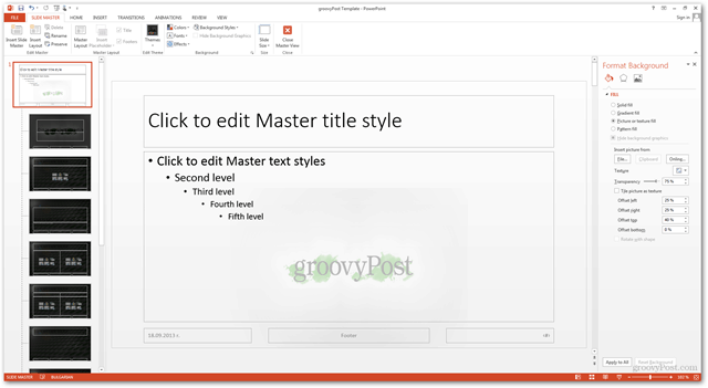 Szablon pakietu Office 2013 Utwórz Utwórz projekt niestandardowy POTX Dostosuj slajdy samouczków Poradnik Różne tła Tła