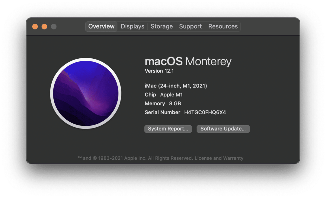 Strona Informacje o tym Macu na M1 iMac