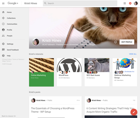 nowy projekt profilu google plus