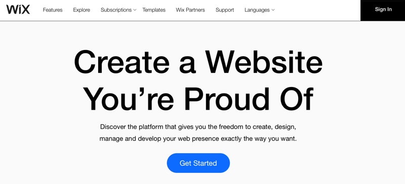 Nagłówek Wix.com „Stwórz witrynę, z której jesteś dumny”