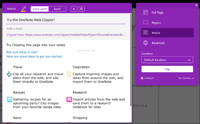 Rozszerzenie OneNote Web Clipper w Google Chrome