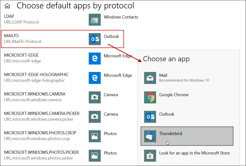 Ustaw domyślną aplikację poczty e-mail według protokołu Windows 10