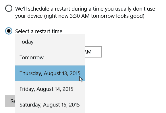 Zaplanuj dzień ponownego uruchomienia systemu Windows 10