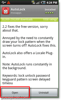 otwórz aplikację Android Autolock