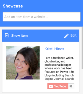 prezentowanie biografii z witryny w Google + Hangouts