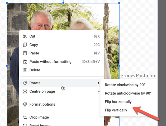 Odwróć obraz w Dokumentach Google