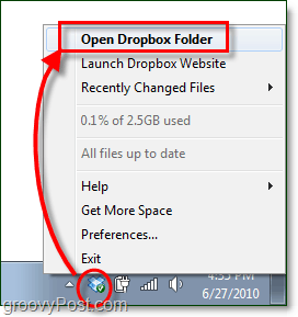 otwórz mój folder Dropbox Windows 7