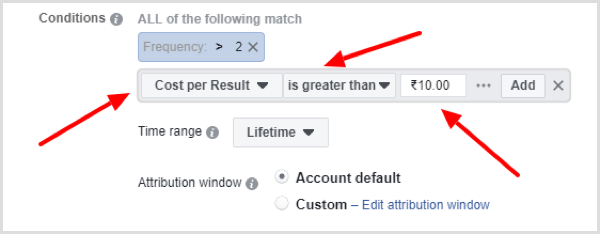 Skonfiguruj drugi warunek dla automatycznej reguły Facebooka