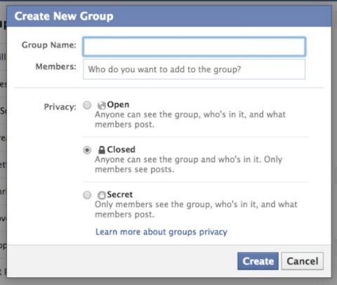 ekran konfiguracji grupy na Facebooku