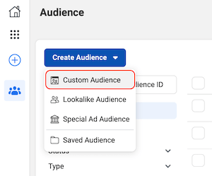 Opcja Custom Audience w panelu Facebook Audiences