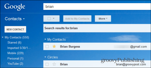 Wyszukiwanie kontaktów Gmail gwiazda