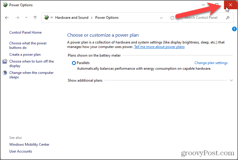 Zamknij ekran Opcje zasilania w Panelu sterowania w systemie Windows 11