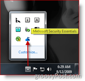 Ikona paska zadań programu Microsoft Security Essentials / Uruchom