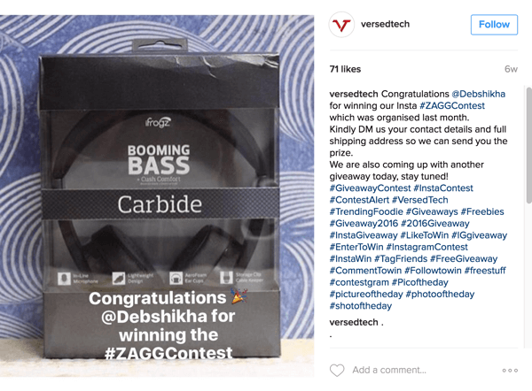 Nie zapomnij ogłosić zwycięzcy konkursu na selfie na Instagramie.