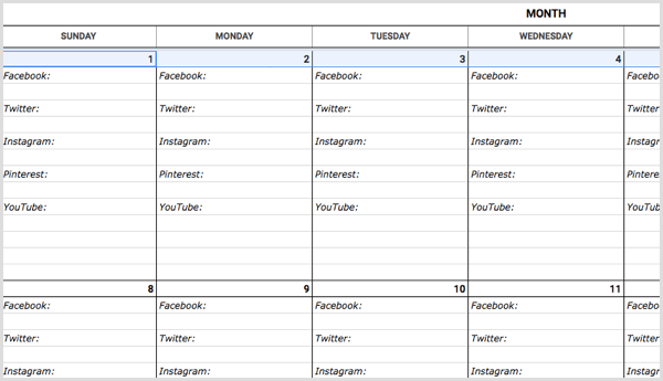 szablon kalendarza mediów społecznościowych