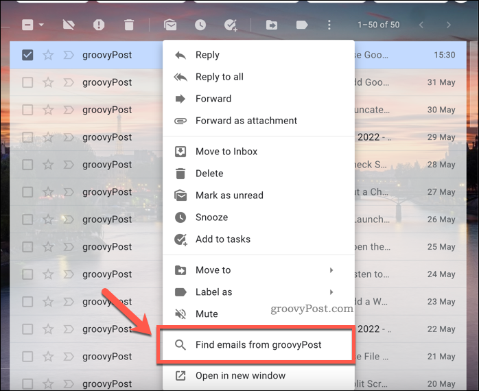 Gmail Znajdź e-maile z opcji