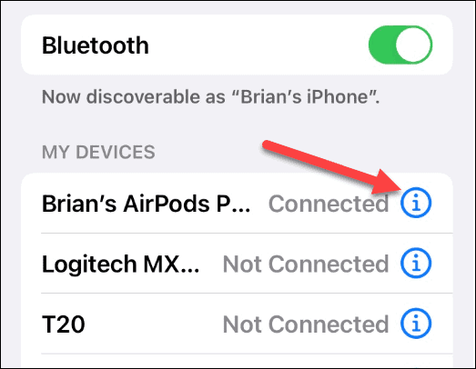 AirPods podłączony przez Bluetooth