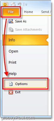 Plik> Opcje w programie Outlook 2010
